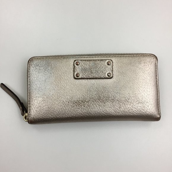 kate spade Handbags - KATE SPADE New York Rose Gold Logo 100% Genuine Cow Leather Zip Around Wallet